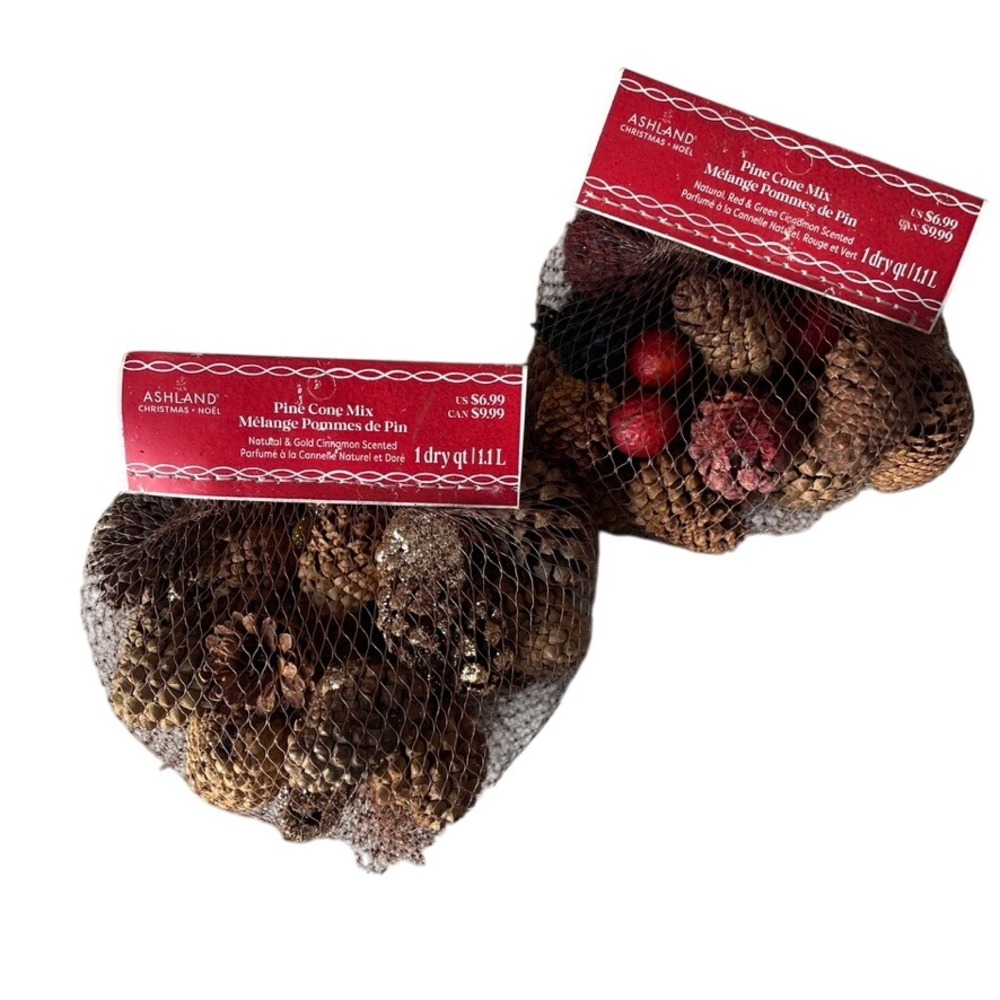 2 Pack Ashland Pine Cone Mix Natural Gold Cinnamon Scented‎ Christmas Decor